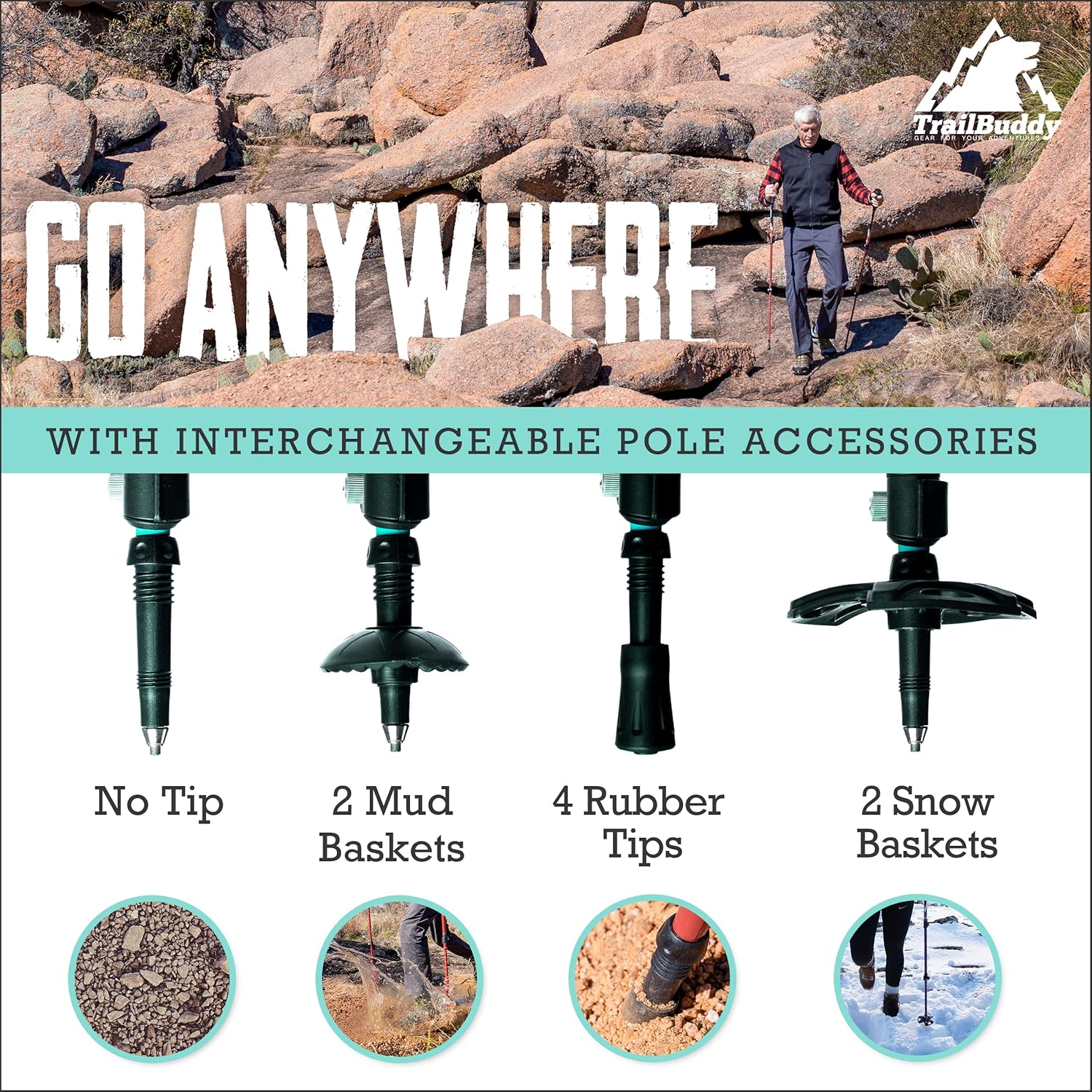 TrailBuddy Trekking Poles – Lightweight 7075 Aluminum Hiking Poles for Women, Men & Seniors – Collapsible Walking Sticks for Travel, Trails & Balance - Image 5